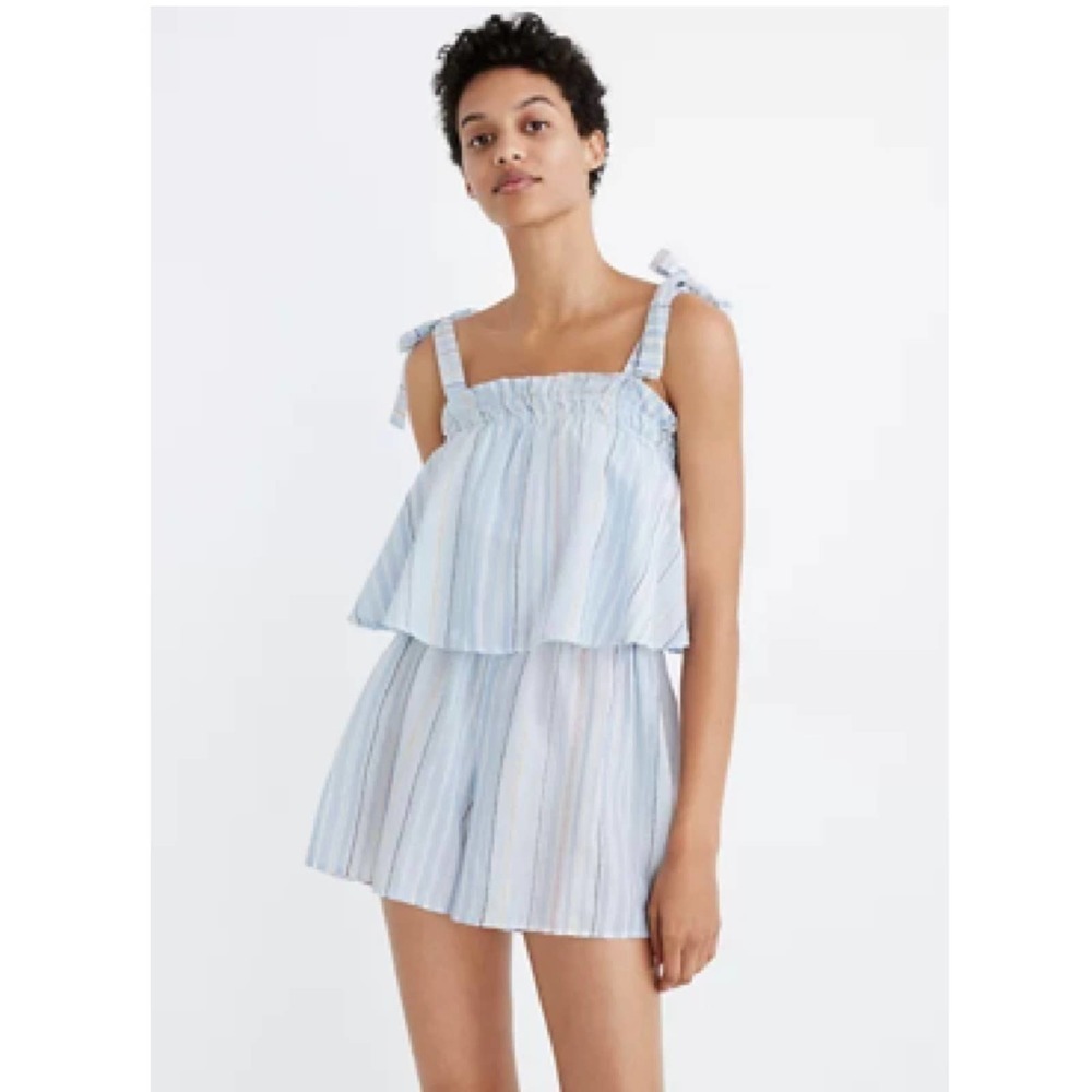 NWT Madewell XS Tie-Strap Overlay Cover-Up Romper A1655 Spring 2020
